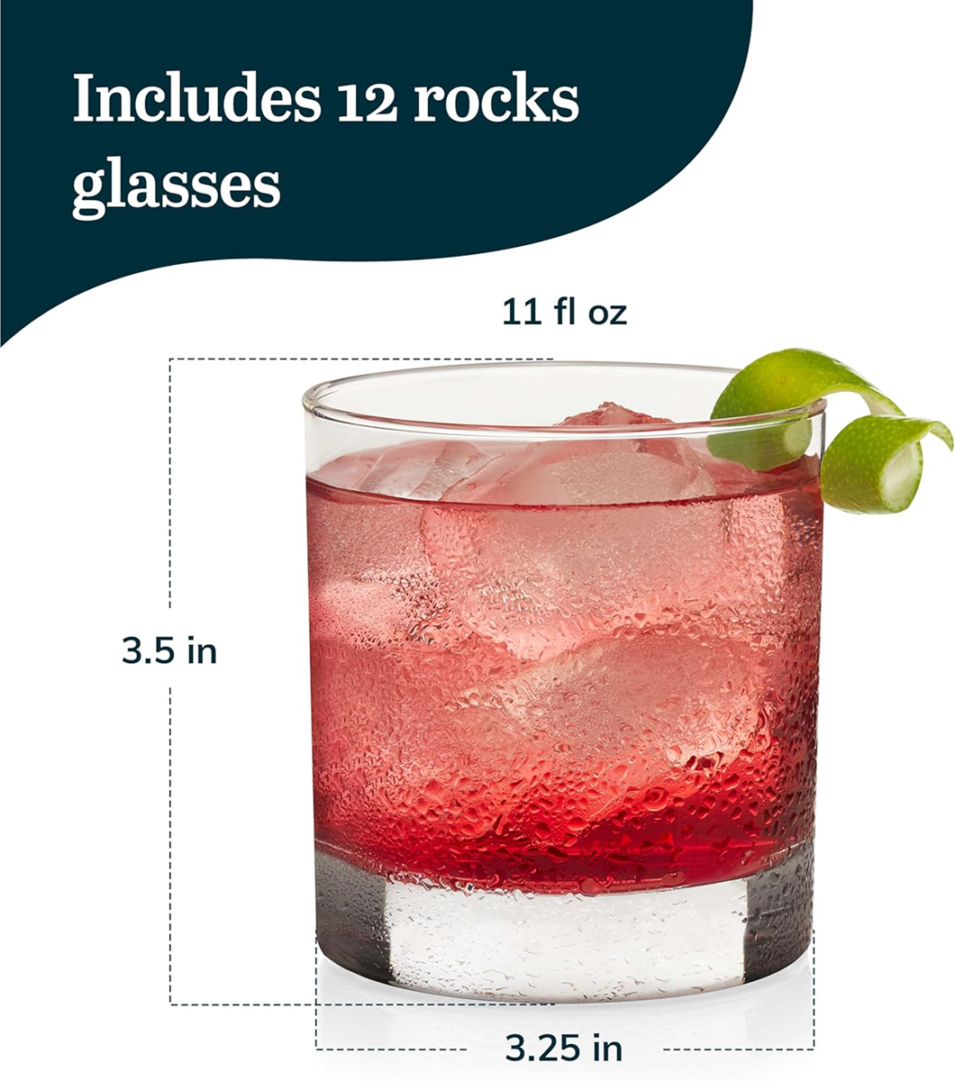 Libbey 917CD Heavy Base Rocks Glasses Set of 12, Rocks Whiskey Glasses Set with Simple Lines, Dishwasher Safe Cocktail Drinking Glasses, Ideal Rocks Glassware for Special Moments-2